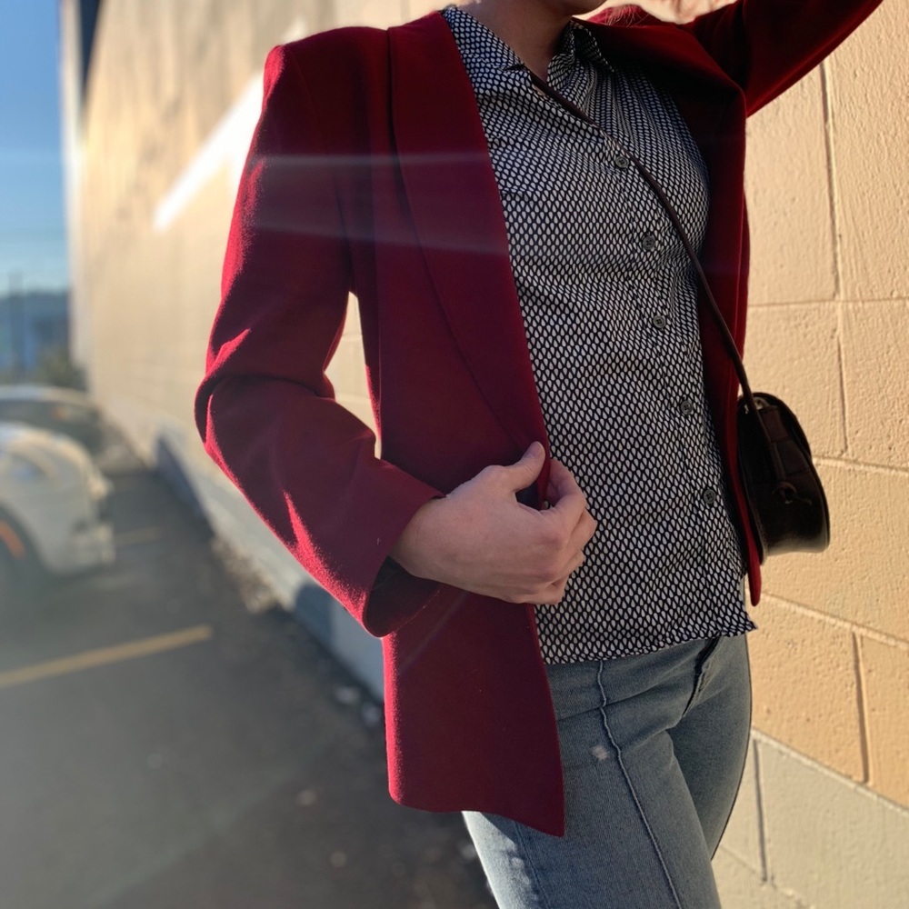Vintage, Maroon, Pendleton, wool and silk blazer.